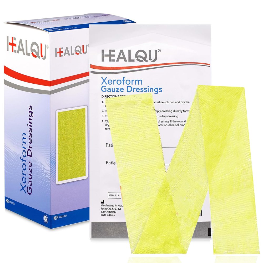 HEALQU Xeroform Petrolatum Dressing - 1"x8" - Non-Adherent Gauze Pad for Low Exudating Wounds - Fine Mesh Gauze Patch Sterile for Wound Care Lacerations, Burns & Skin Grafts Box of 10