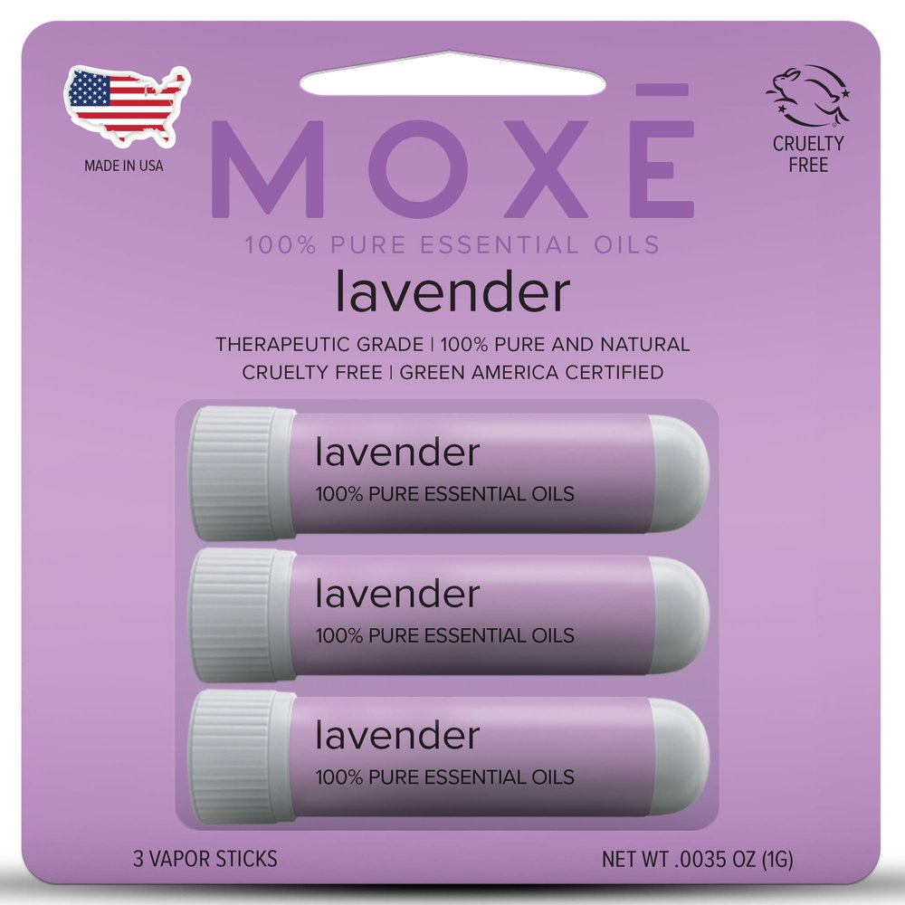 MOX Lavender Essential Oil Nasal Inhaler, No-Mess Aromatherapy, Relaxation, Naturally Calming, Before Sleep Routine, Pure and Undiluted, Made in USA (3 Pack)