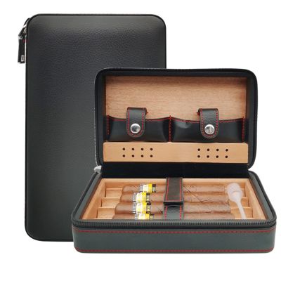 Cigar Case for Traveling, Portable Cigar Holder Humidor with Cedar Wood Travel Cigar Box Gift for Men Women Friends Golf Bar Trip,Black
