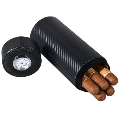 Foern Cigar Case Travel Humidor, Cigar Tubes Metal, Cigar Jar with Cigar Hygrometer Humidifier, Gift for The Cigar Lover Women Men Friends,Black