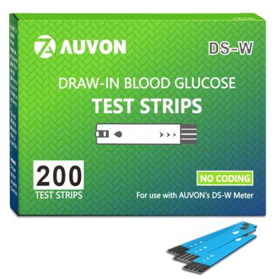 AUVON DS-W Draw-in Blood Glucose Test Strips for use with AUVON DS-W Diabetes Sugar Testing Meter (No Coding Required, 200 Count)