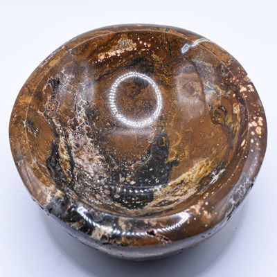 4.5" 660g Multicolor Ocean Jasper w/Open Small Druzy Carved Bowl Polished Natural Orbicular Orbs Collectible Gemstone Crystal Mineral Ashtray Specimen Cup - Madagascar