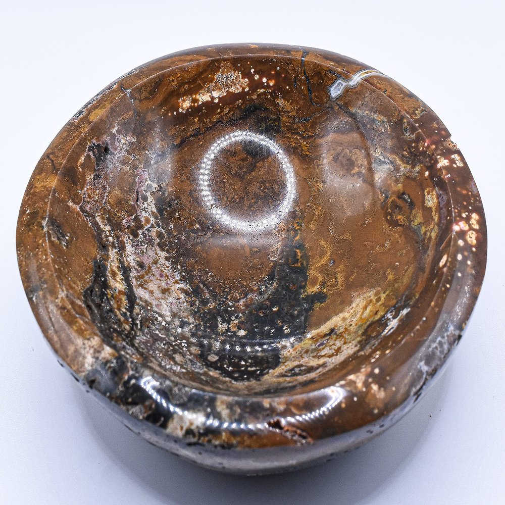 4.5" 660g Multicolor Ocean Jasper w/Open Small Druzy Carved Bowl Polished Natural Orbicular Orbs Collectible Gemstone Crystal Mineral Ashtray Specimen Cup - Madagascar