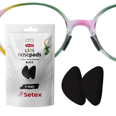 Setex Gecko Grip 0.6mm Anti Slip Eyeglass Nose Pads for Kids (5 Black Pair) USA Made, 2000 Innovative Microstructured Fibers per Nose Pad, 0.6mm x 6mm x 10.88mm