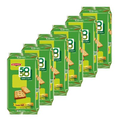 Britannia Crackers 50 50 Sweet and Salty Biscuit 13.12oz (372g) - Delicious, Light & Crispy Grocery Cookies - Best Treat for Friends & Family (Pack of 6)
