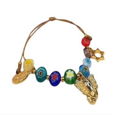 Genrico pulsera de Piedra murrina con dije de Elefante,Estrella y arbol