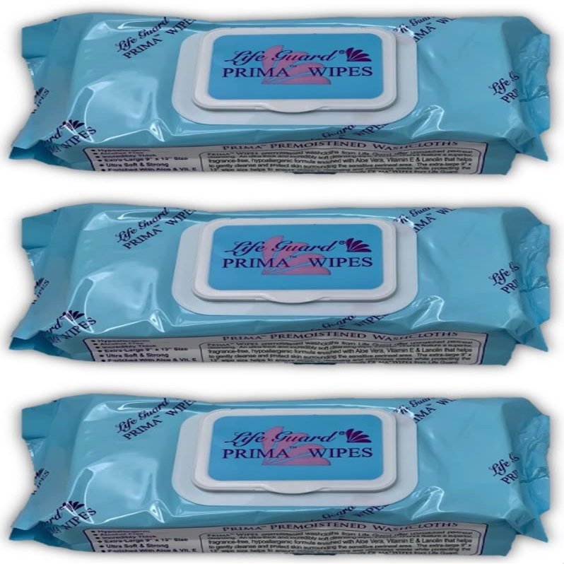 Adult Washcloths for Body Cleanup or Incontinence, Prima Wipes (3)