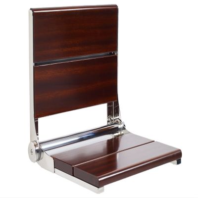 Folding Shower Seat Wall Mounted with Back | 500 lbs Maximum Load Capacity | ADA Compliant Safety Assist Teak Shower Seat for Seniors, Handicapped, and Children | 304 Stainless Steel Frame | 18 x 16