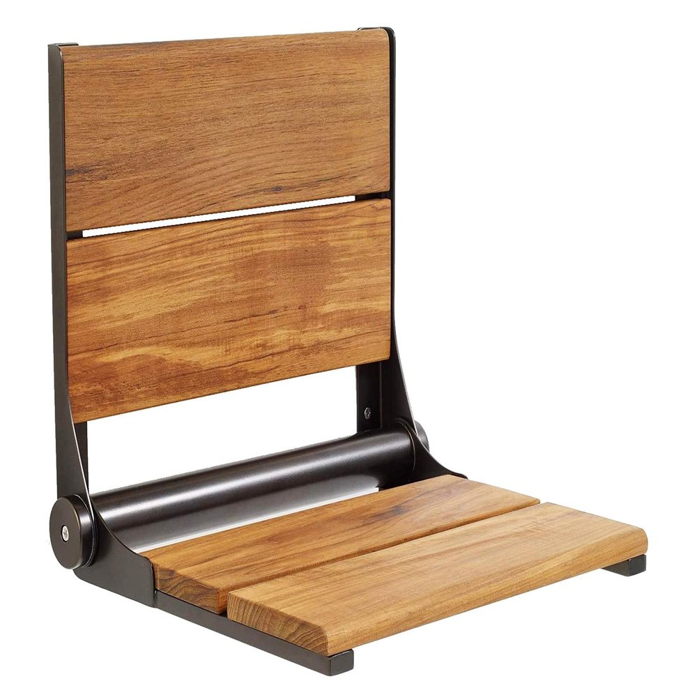 Folding Shower Seat Wall Mounted with Back | 500 lbs Maximum Load Capacity | ADA Compliant Safety Assist Teak Shower Seat for Seniors, Handicapped, and Children | 304 Stainless Steel Frame | 26 x 16