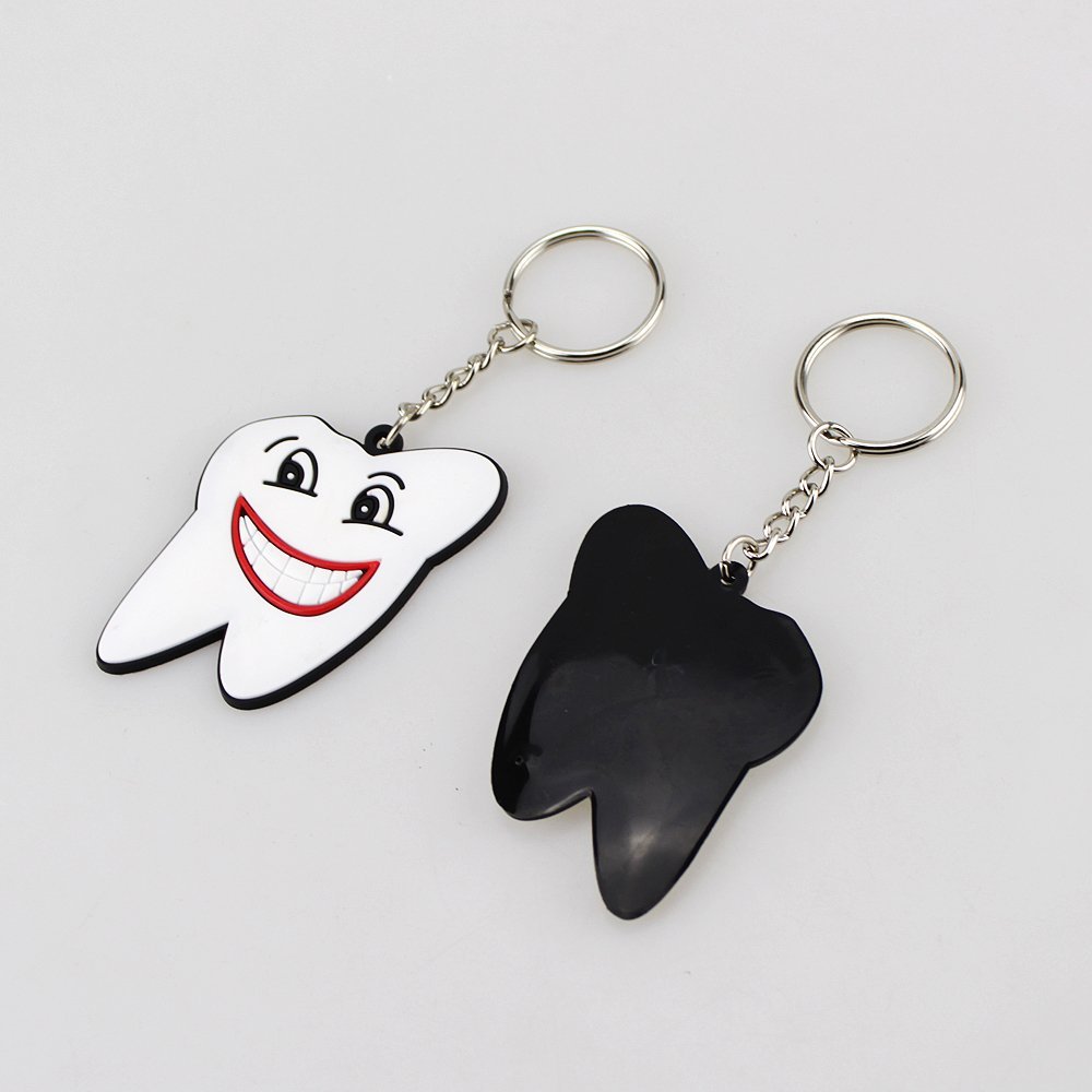 airgoesin 30pcs Keychain Key Ring Hang Rubber Tooth Smile Dental Clinic Gift Christmas Holiday Charms for Kids Birthday Party Favors & School Carnival Prizes