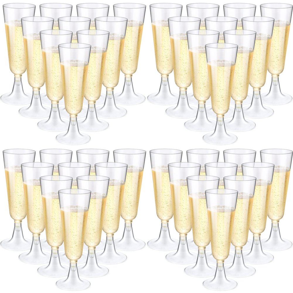 CHENGU 200 Pack Plastic Champagne Flutes, 5 oz Disposable Shatterproof Champagne Glasses Toasting Wine Glasses Cocktail Cups for Wedding, Parties, New Year's Eve for Celebration(Clear)