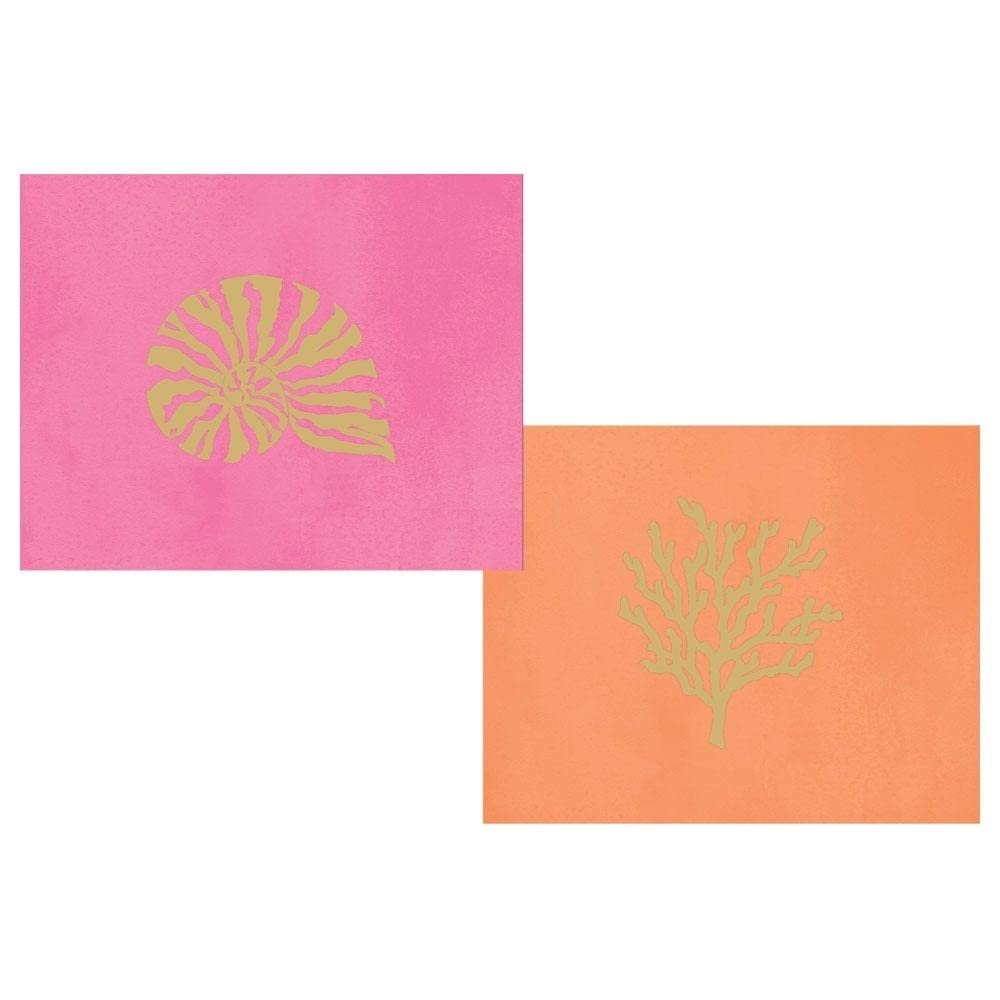 Caspari Sealife Assorted Foil Embossed Boxed Note Cards in Warm, 40 Note Cards & Envelopes