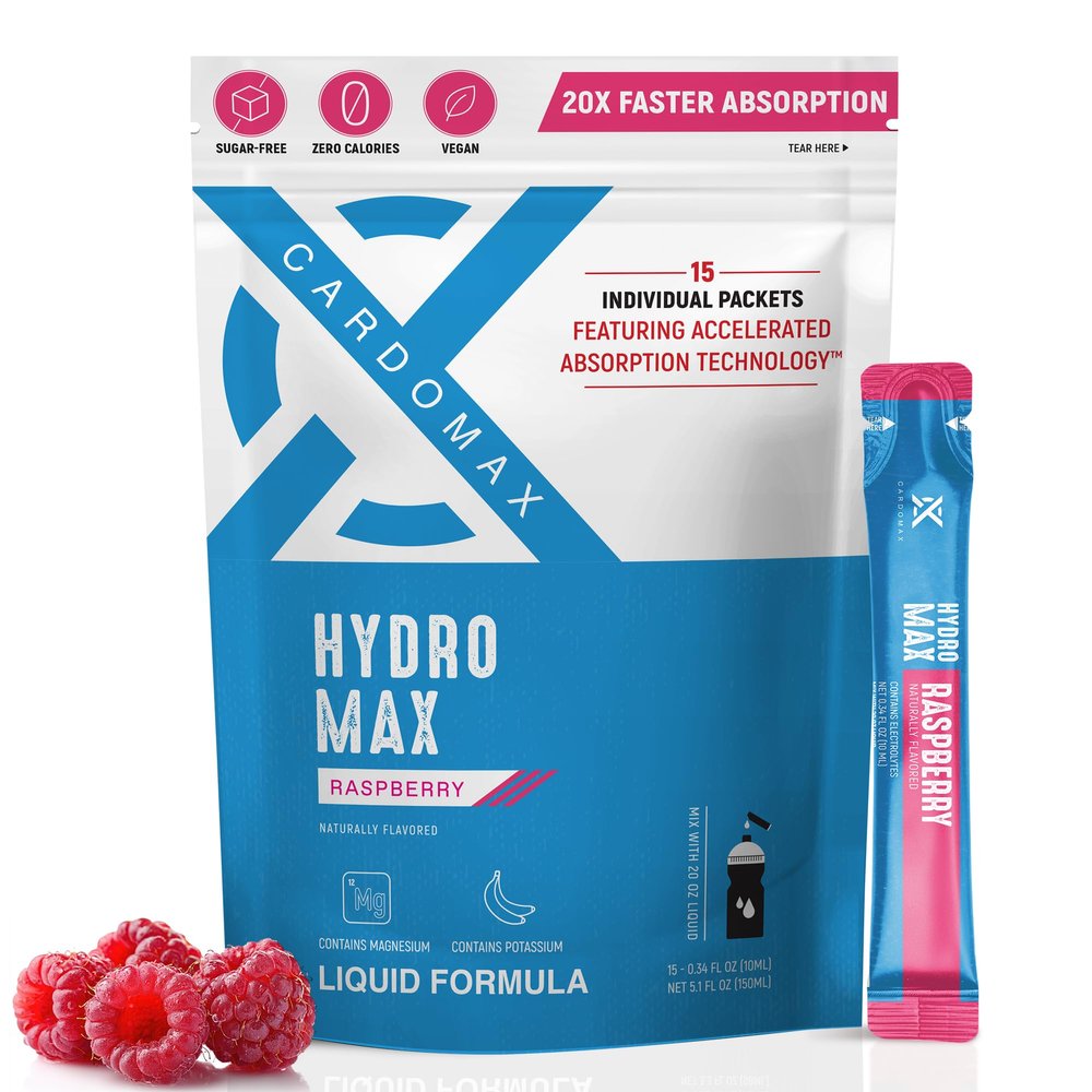 CardoMax Hydration Packets - Hydromax Electrolyte Drink Mix Packets with Sodium, Magnesium, & Potassium - Vegan & Keto-Friendly, Electrolyte Drink Mix - 15 Liquid Hydration Sticks, Raspberry