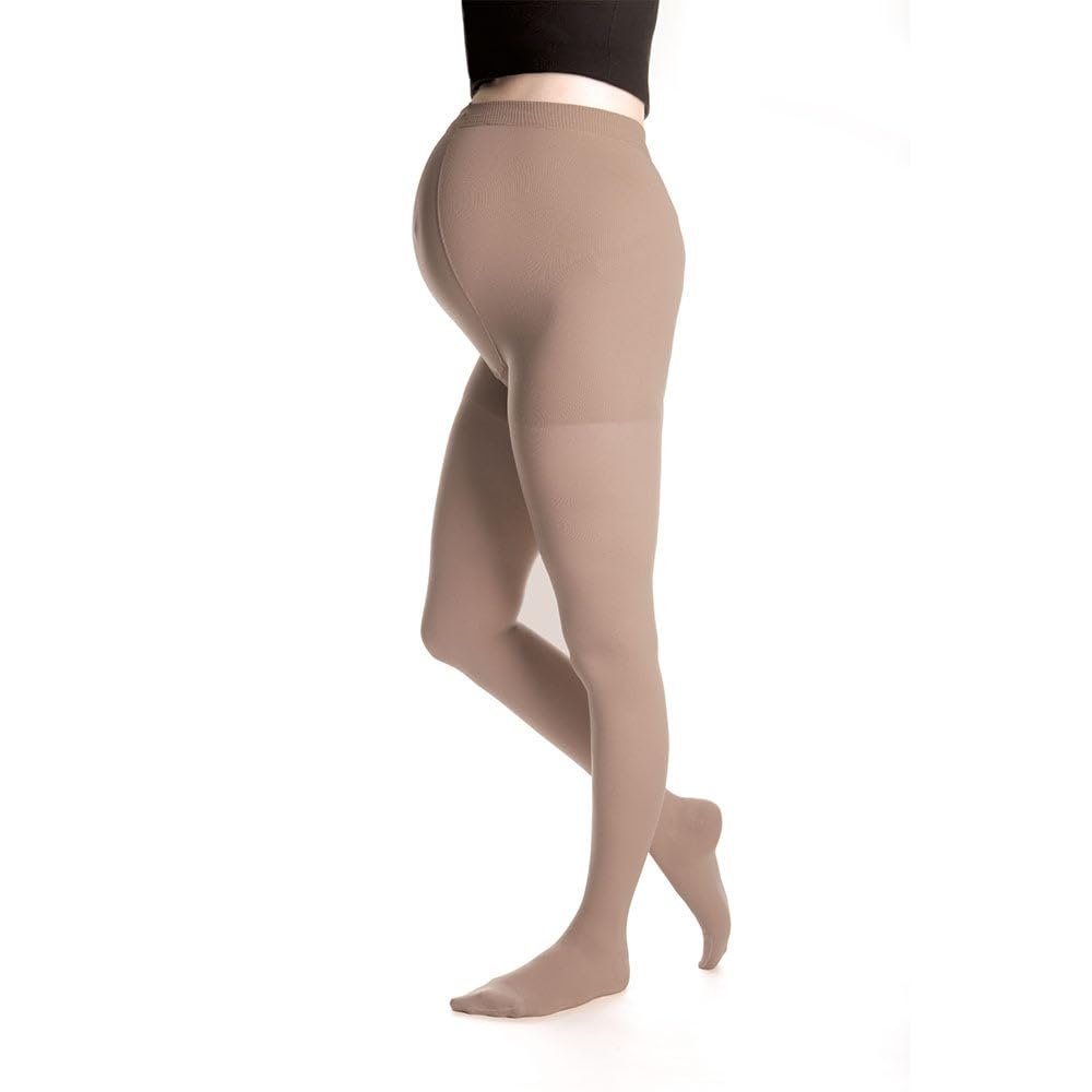 duomed Advantage Soft Opaque 15 20 mmHg Maternity Pantyhose Closed Toe Compression Stockings, Beige, Small, Petite