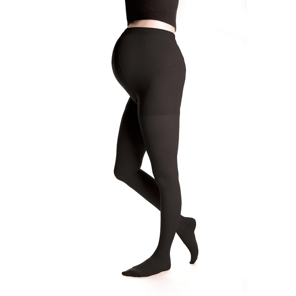 duomed Advantage Soft Opaque 15-20 mmHg Maternity Pantyhose Closed Toe Compression Stockings, Black, Small, Petite