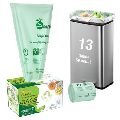 100% Home Compostable Trash Bags 13 Gallon Tall Kitchen, 50 Count, 0.9 Mil, Kitchen Compost Bags, Large Compostable Bags US BPI ASTM D6400 and OK Compost Home Certified