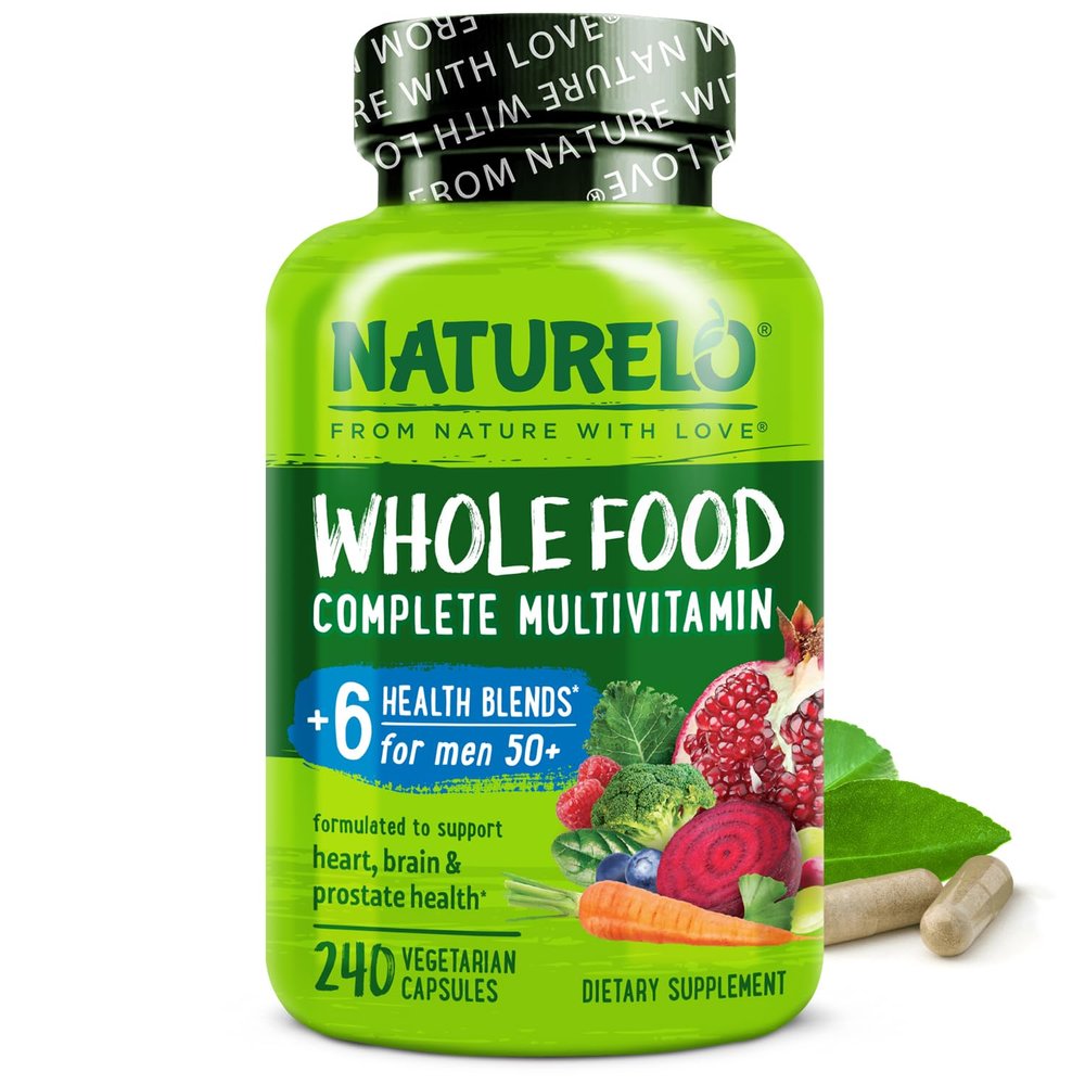 NATURELO Whole Food Multivitamin for Men 50+ - with Vitamins, Minerals, Organic Herbal Extracts - Vegan Vegetarian - for Energy, Brain, Heart and Eye Health - 240 Capsules