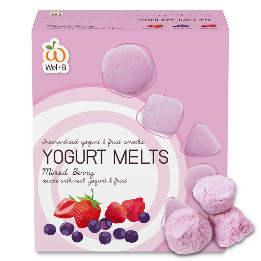 Wel-B Freeze Dried Food, Fresh Berries with Yogurt Freeze Dried to Yummy, Crispy Fruit Snacks, Healthy Snack for Kids and Adults with Natural Flavor and Nutrition, No Added Sugar (25g)