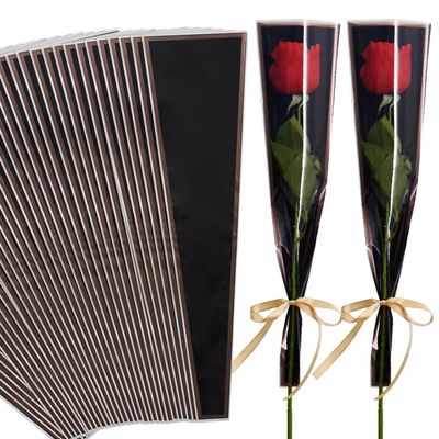 BEISHIDA 50 PCS Single Rose Sleeve Plastic Flower Wrapping Bags Cellophane Flower Sleeves for Florist Bouquet Supplies Mother's Day Valentine's Day (Black and Champagne)