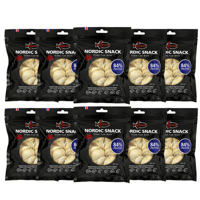 Nordic Catch Freeze Dried Cod Bites - High Protein Crisps Made From Wild-Caught Icelandic Cod Fish - Keto Protein Snacks, High Protein Chips, Healthy Snack with Omega-3s, 35g Resealable Bag - 10 Pack