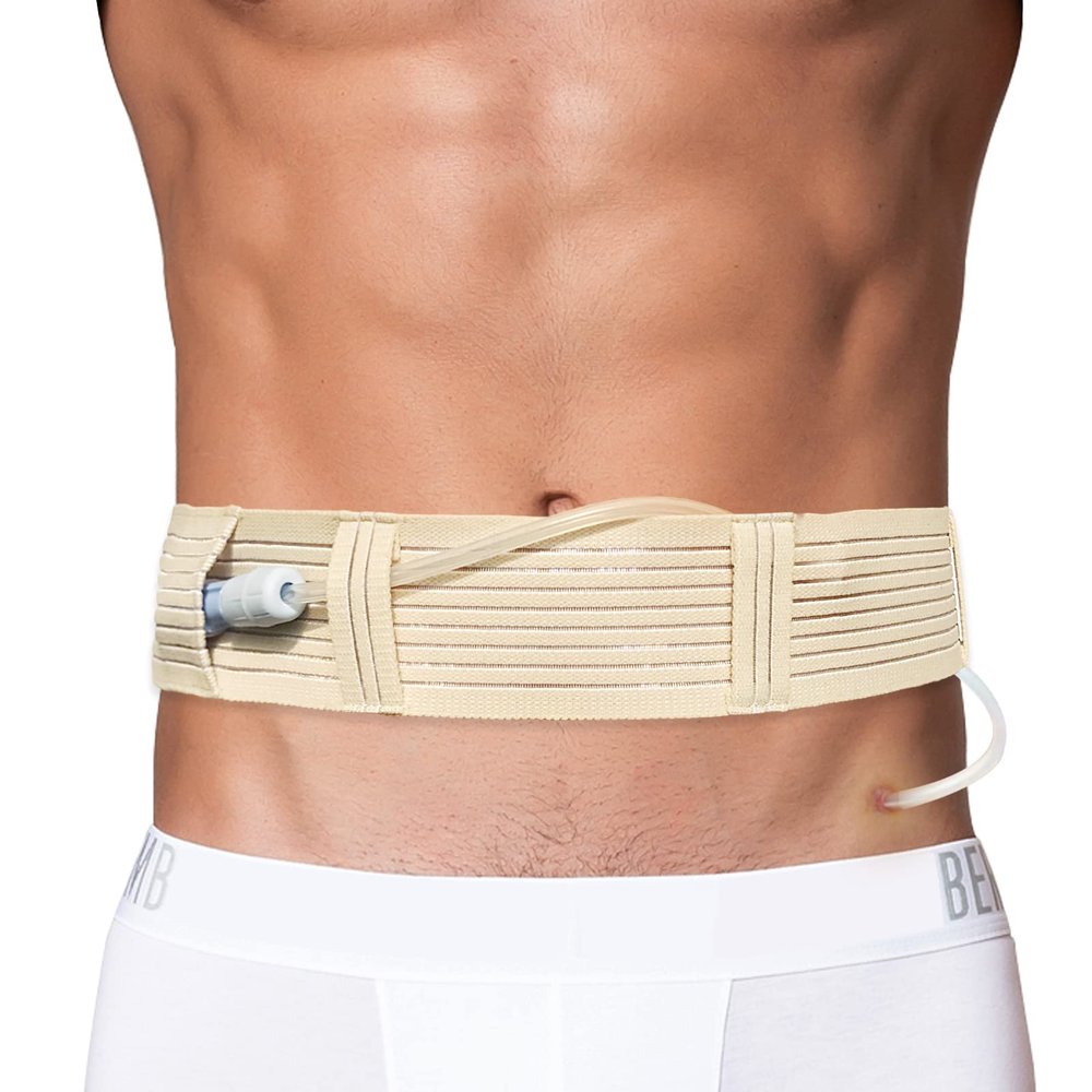 Soft Breathable Peritoneal Dialysis Belt Adjustable PD Catheter Holder Accessories Discreet for Safety Secure Transfer Set Peg Feeding Tube Supplies Men Women Beige Large