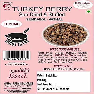 Veena Seema Sun Dried Turkey Berry, 250 Grams (sundakkai Vathal)