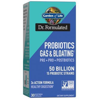 Garden of Life Dr. Formulated Pre, Post & Probiotics Gas & Bloating Once Daily 3-in-1 Complete Prebiotics, Postbiotics & Probiotics  50 Billion CFU, Non-GMO, Gluten-Free, 30 Day Supply