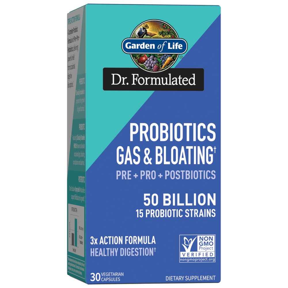 Garden of Life Dr. Formulated Pre, Post & Probiotics Gas & Bloating Once Daily 3-in-1 Complete Prebiotics, Postbiotics & Probiotics 50 Billion CFU, Non-GMO, Gluten-Free, 30 Day Supply