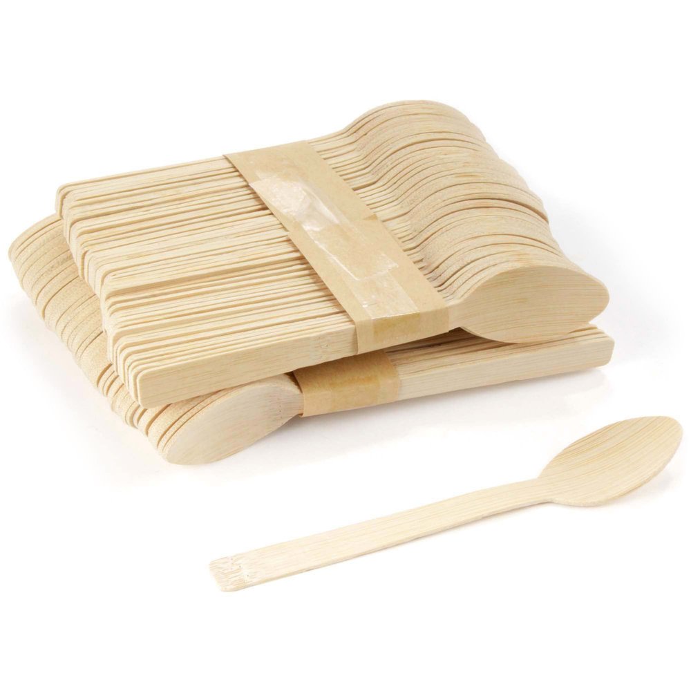 Bulk Pack Natural Dinner Party Catering Bamboo Veneer Utensil - Spoons - 100pcs