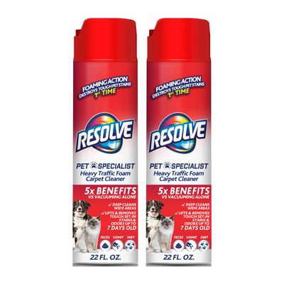Resolve Pet Specialist Heavy Traffic Foam Carpet Cleaner, Pet Stain & Odor Remover, 22 oz Cans, 2 Pack