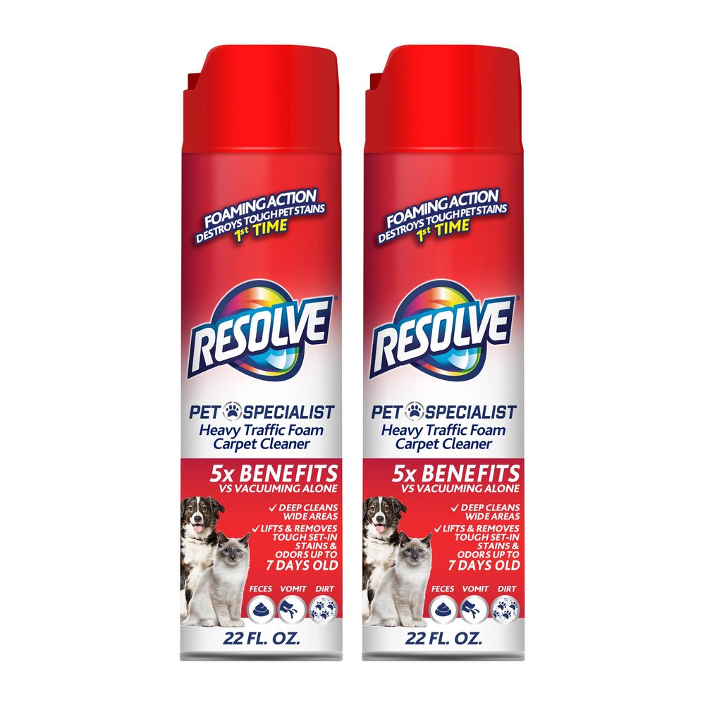 Resolve Pet Specialist Heavy Traffic Foam Carpet Cleaner, Pet Stain & Odor Remover, 22 oz Cans, 2 Pack
