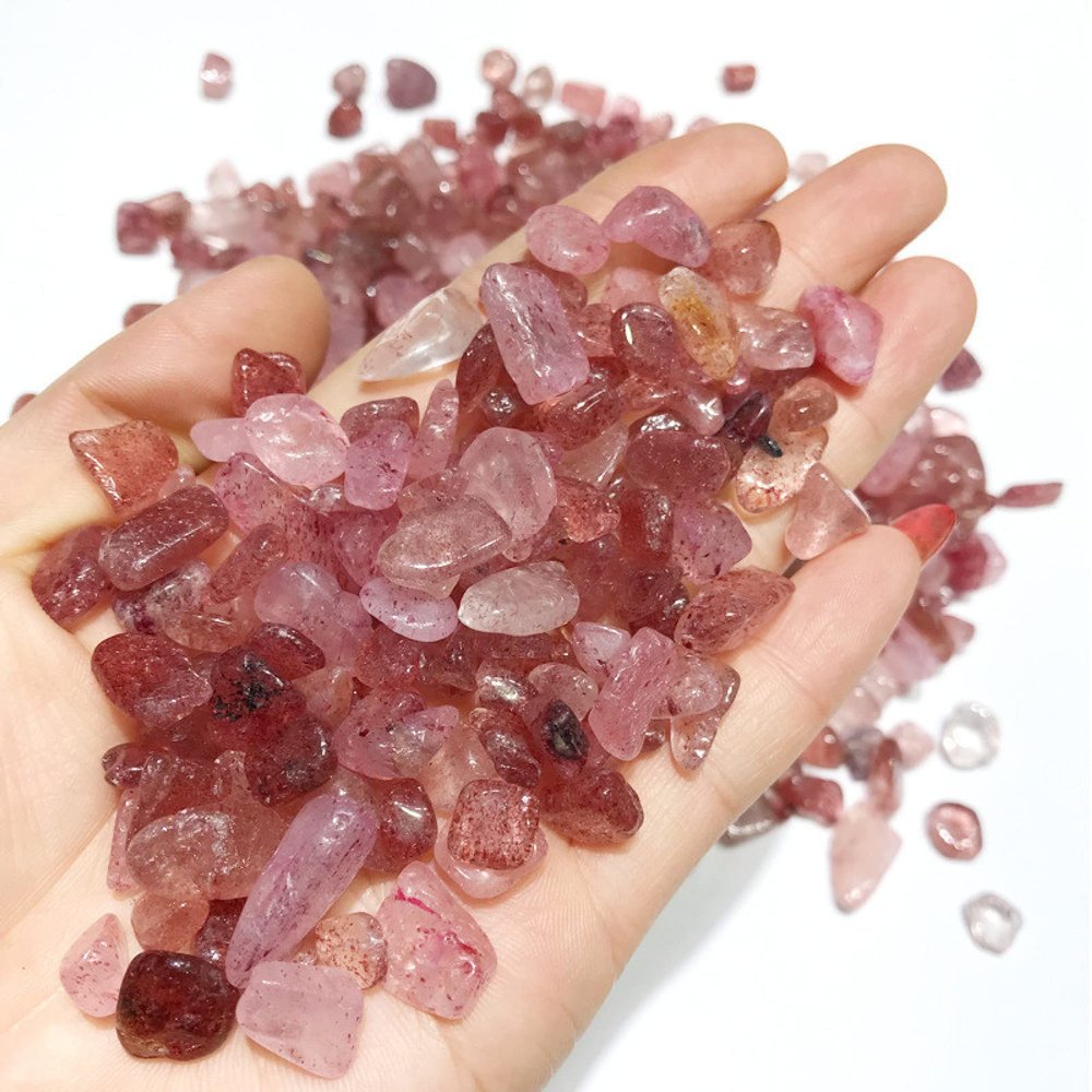 100g Natural Polished Strawberry Quartz Tumbled Gemstones Crystal Gravel Stone for Home Decor,100g 5-7mm,