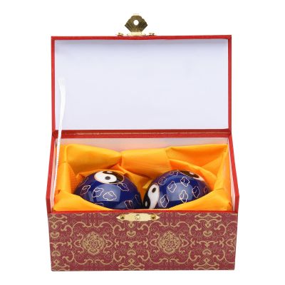 1.97'' Chinese Baoding Balls Hand Exercise Massage Balls with Box Blue Yin Yang Balls with Chimes Parents Gift TQGJBS102