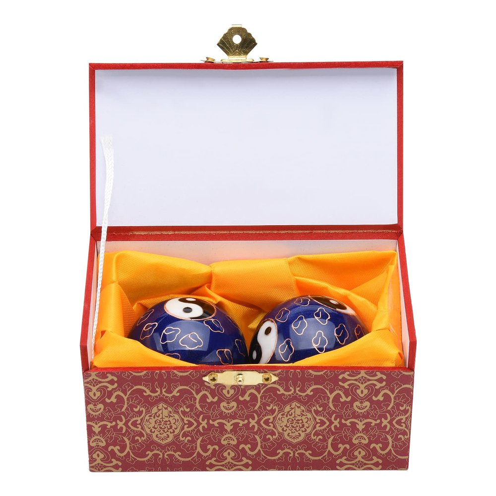 1.97'' Chinese Baoding Balls Hand Exercise Massage Balls with Box Blue Yin Yang Balls with Chimes Parents Gift TQGJBS102