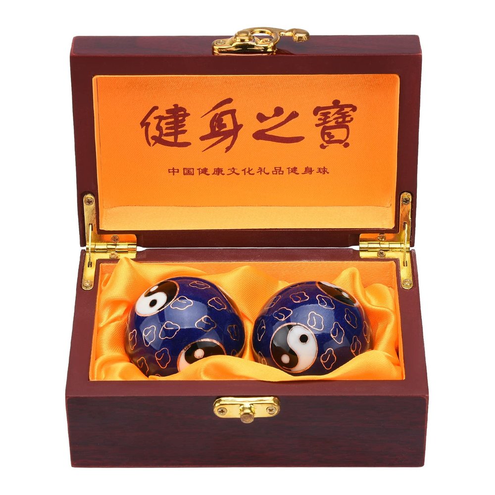 1.97'' Chinese Baoding Balls Hand Exercise Massage Balls with Box Blue Yin Yang Balls with Chimes Parents Gift TQGJBS103