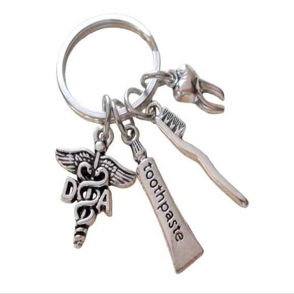 JewelryEveryday Dental Assistant Keychain With Tooth, Toothbrush, Toothpaste & DA Medical Charm, For Employee Appreciation