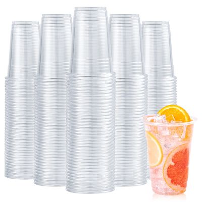 Turbo Bee 200Pack 16oz Disposable Plastic Cups,PET Crystal Plastic Water Party Cups,Clear Disposable Drinking Cups Ideal for Home, Office, Bars, Weddings,Anniversary, Parties