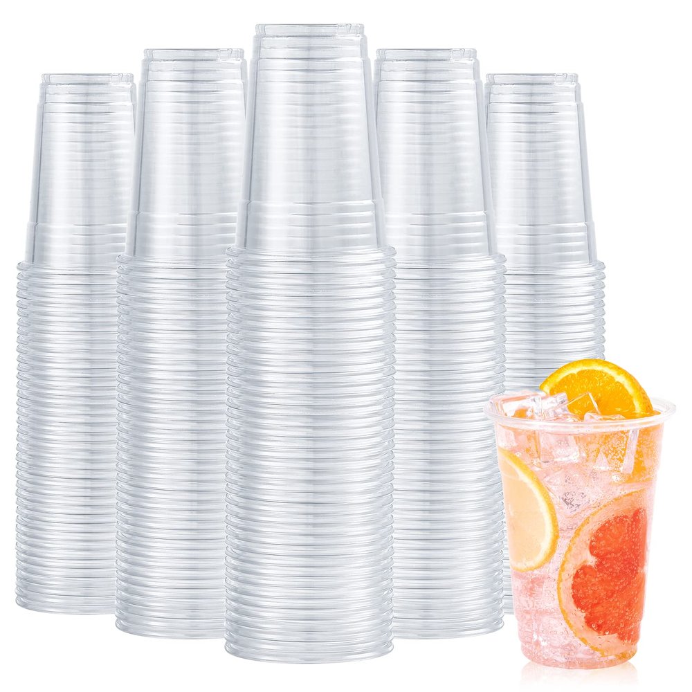 Turbo Bee 200Pack 16oz Disposable Plastic Cups,PET Crystal Plastic Water Party Cups,Clear Disposable Drinking Cups Ideal for Home, Office, Bars, Weddings,Anniversary, Parties