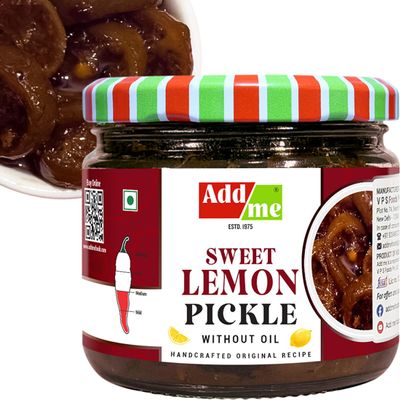 Add me Lemon Pickle 200gm Home Made khatta meetha Nimbu Ka achar Without Oil Glass Jar