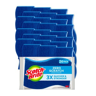 Scotch-Brite Zero Scratch Non-Scratch Scrub Sponges, Sponges for Cleaning Kitchen, Bathroom, and Household, non-scratch Sponges Safe for Non-Stick Cookware, 4 Scrubbing Sponges