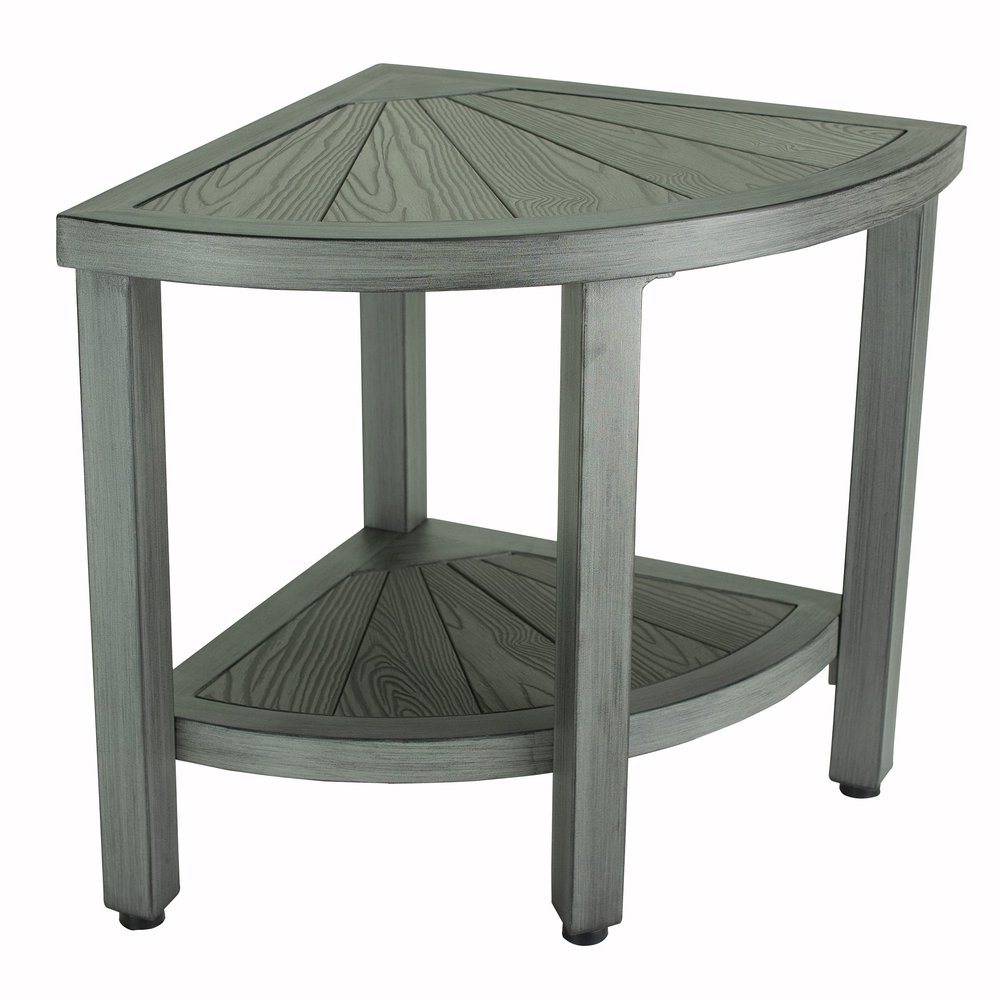 Medline Faux Teak Bathroom Corner Bench, Aluminum Shower Bench with Teak-Like Appearance