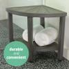 Medline Faux Teak Bathroom Corner Bench, Aluminum Shower Bench with Teak-Like Appearance view 4