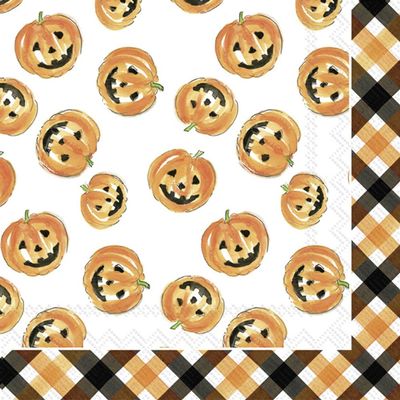 Boston International Rosanne Beck Paper Napkins, 20-Count Lunch Size, Pumpkin Faces