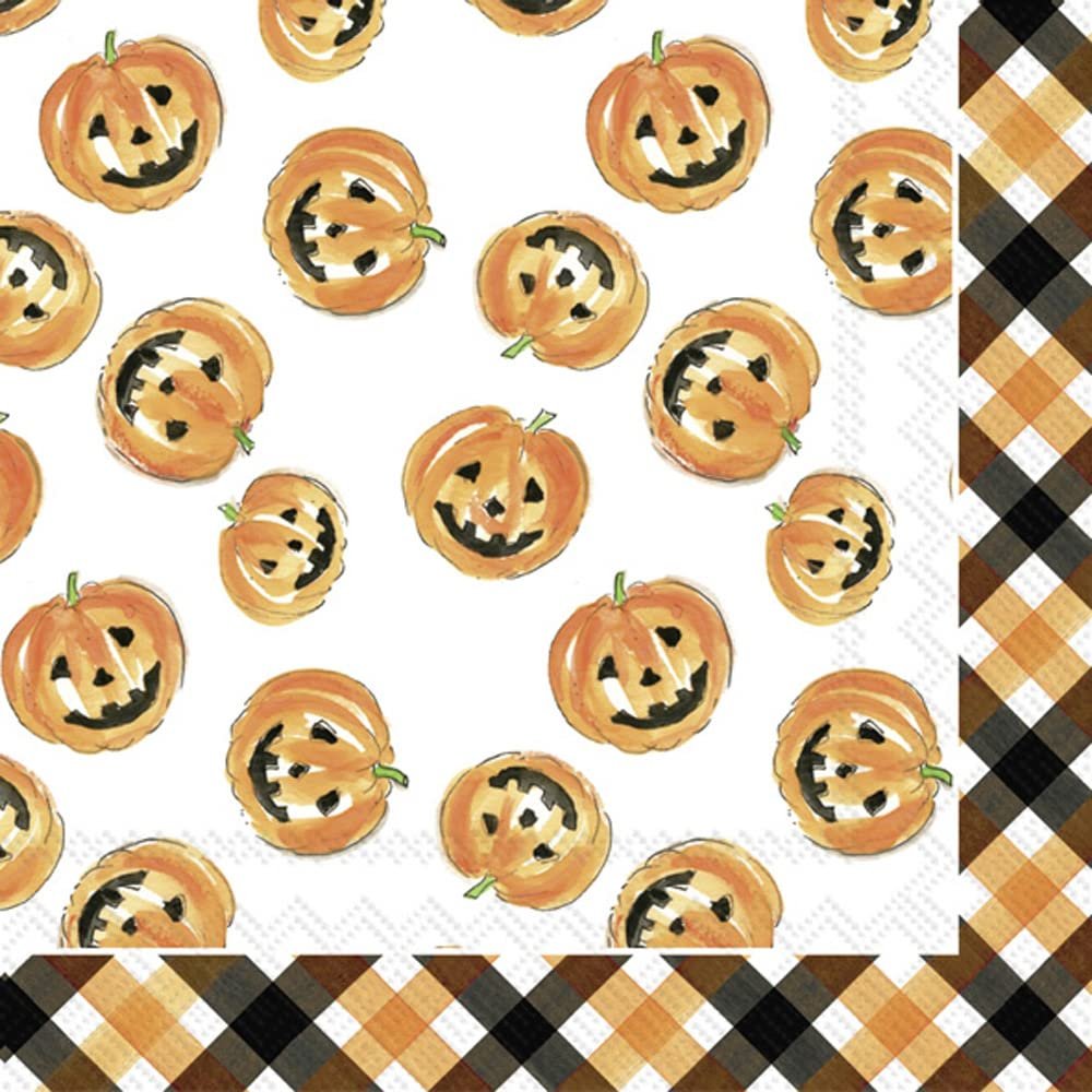 Boston International Rosanne Beck Paper Napkins, 20-Count Lunch Size, Pumpkin Faces