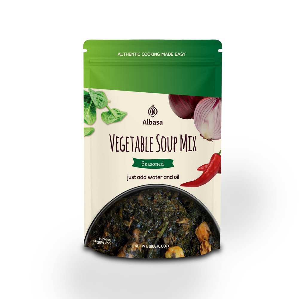 Albasa Vegetable Soup Mix Seasoned (Edikaikong) 6.6oz. Ready-to-cook. No Preservatives, Fillers or Additives.