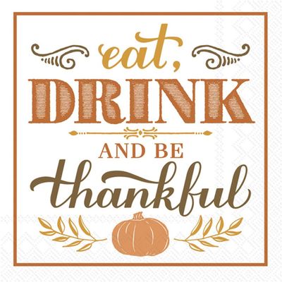 IHR Ideal Home Range Cocktail Napkins Rosanne Beck Disposable 3-Ply Paper Party Napkin Pack, 5" x 5", Eat Drink Be Thankful, 20-Count