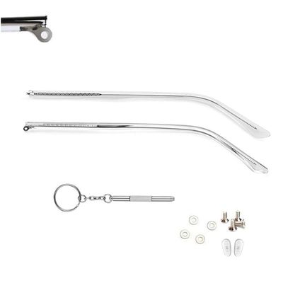 QYAJS 1 Pair Clear Metal Glasses Replacement Temple Eyeglasses Arms Legs, Screws, Screw washers and 3-in-1 Screwdriver Single Teeth Convex Teeth