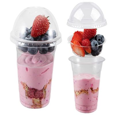 50 Sets 12 oz Clear Plastic Parfait Cups with INSERT & DOME Lids(NO HOLE) - Disposable Dessert Cups with Lids for Kids, Dips Snacks and Veggies, Fruit Yogurt Smoothie Iced Cold Drinks, No Leaking
