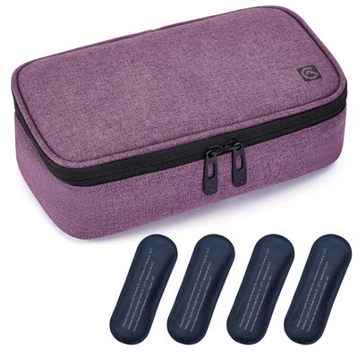 ALLCAMP Insulin Cooler Travel Case for Diabetic Organize Medication with 4 Ice Packs Purple(9X 4.72x 3.14 inches)