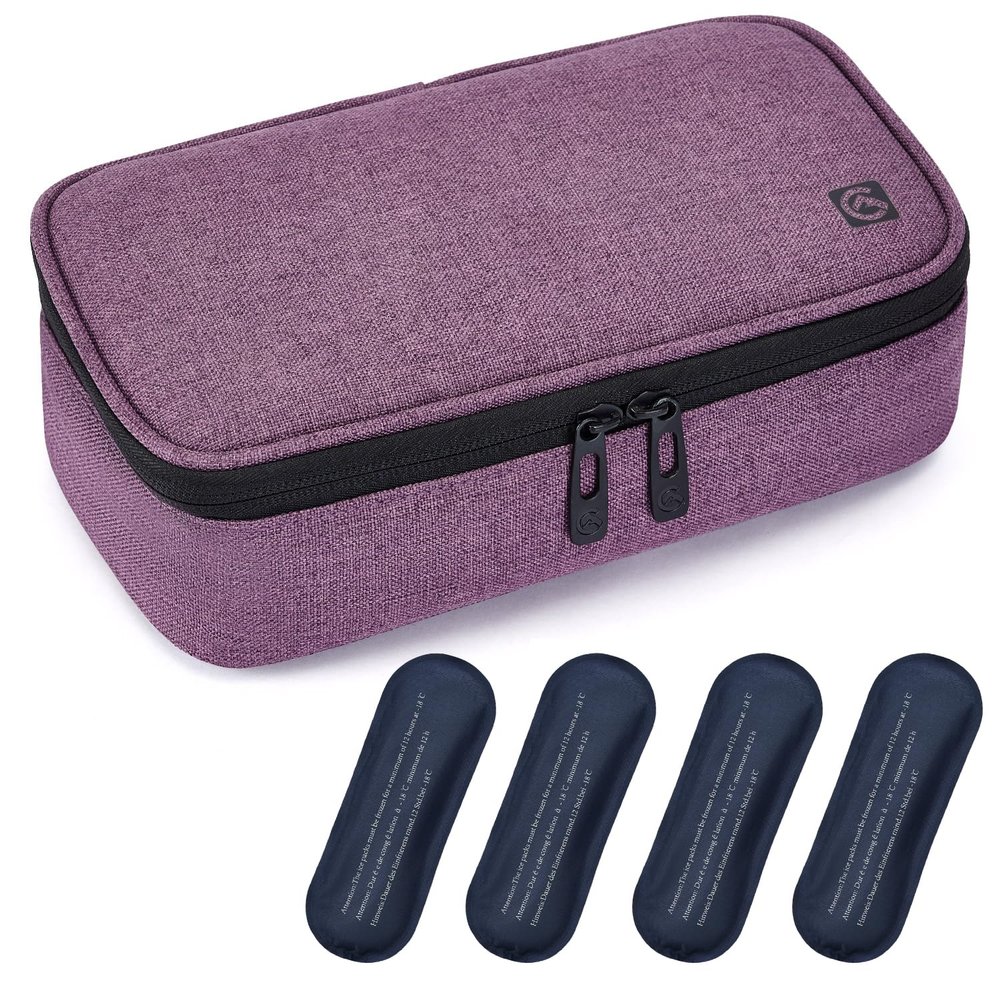 ALLCAMP Insulin Cooler Travel Case for Diabetic Organize Medication with 4 Ice Packs Purple(9X 4.72x 3.14 inches)